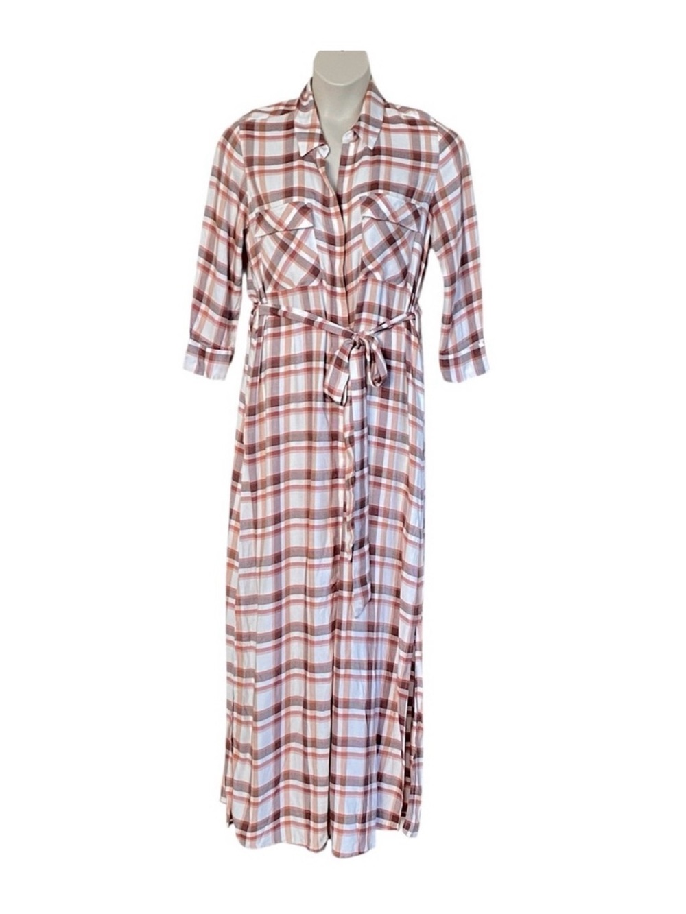 L’AGENCE Cameron Petal Quartz Plaid Maxi Shirtdress Women’s Size XL - Picture 2 of 6
